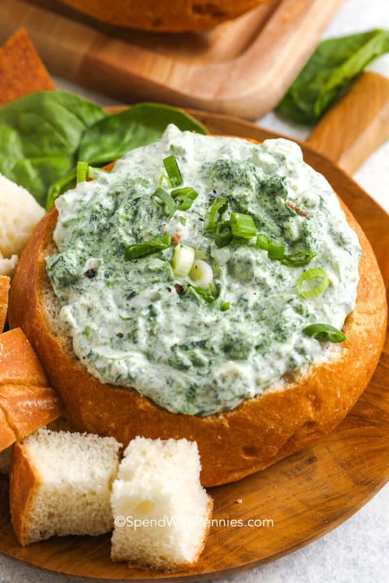 knorr spinach dip in a bread bowl