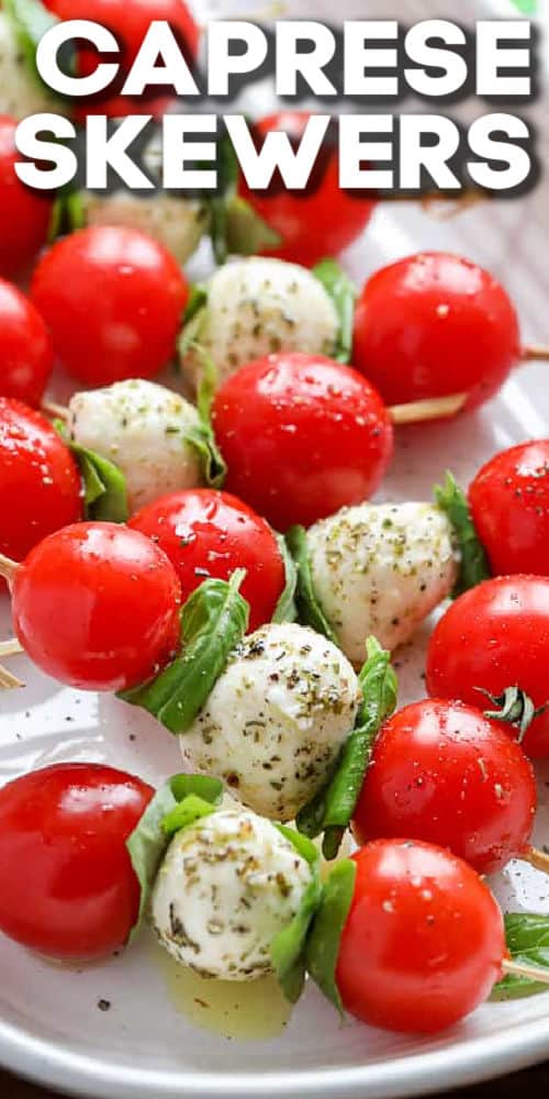 Caprese Skewers with balsamic glaze and a title