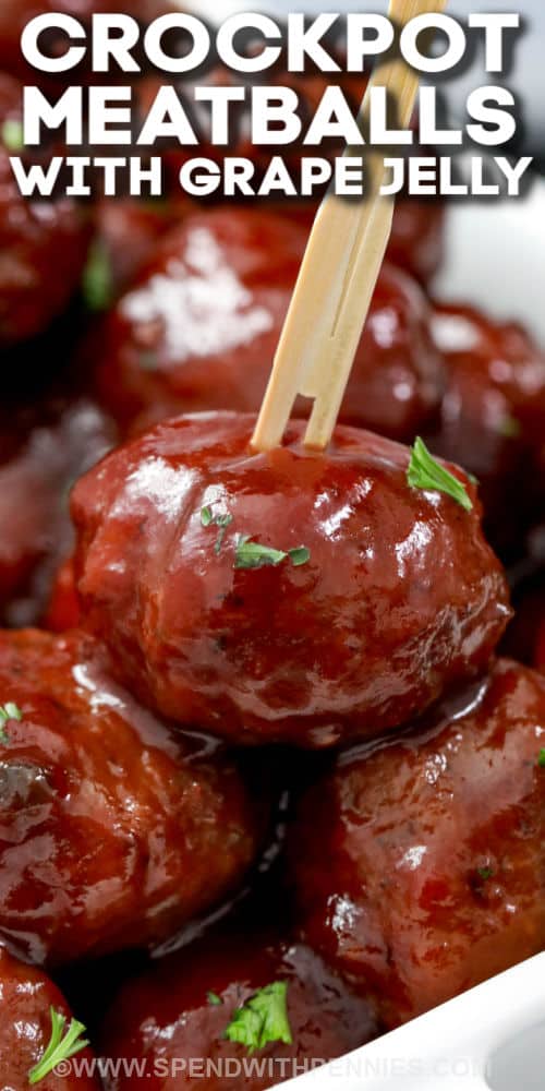 plated Grape Jelly Meatballs with a title